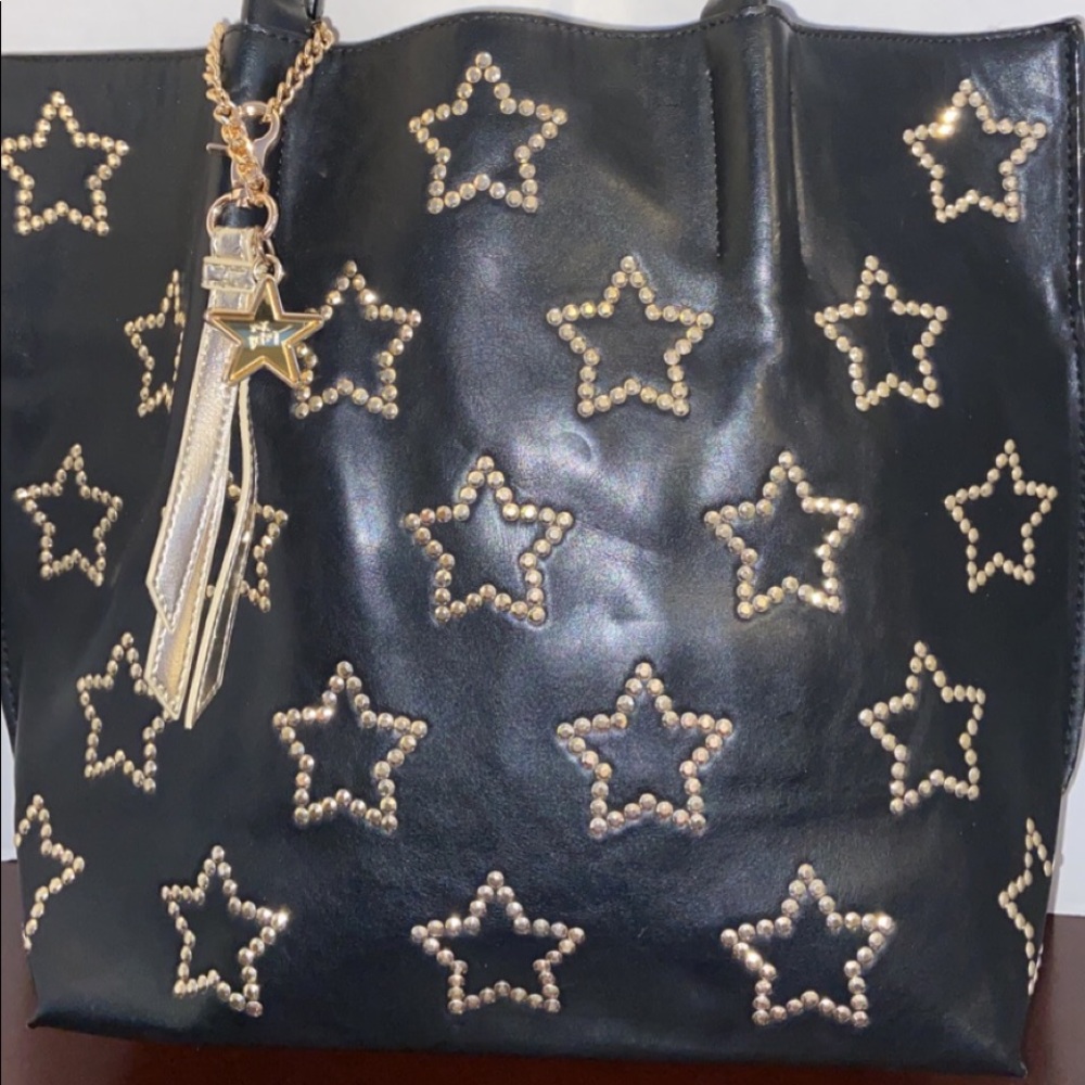 Large Black Betsy Johnson gold star studded bag